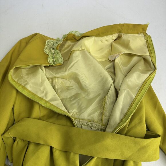 vintage lorrie deb green lace collar long sleeve bow waist modesty dress Size 9 - Picture 10 of 11